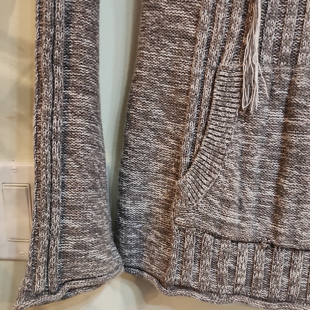 Roxy Gray Marled Knit Hoodie with Drawstring Trim - Picture 3 of 6